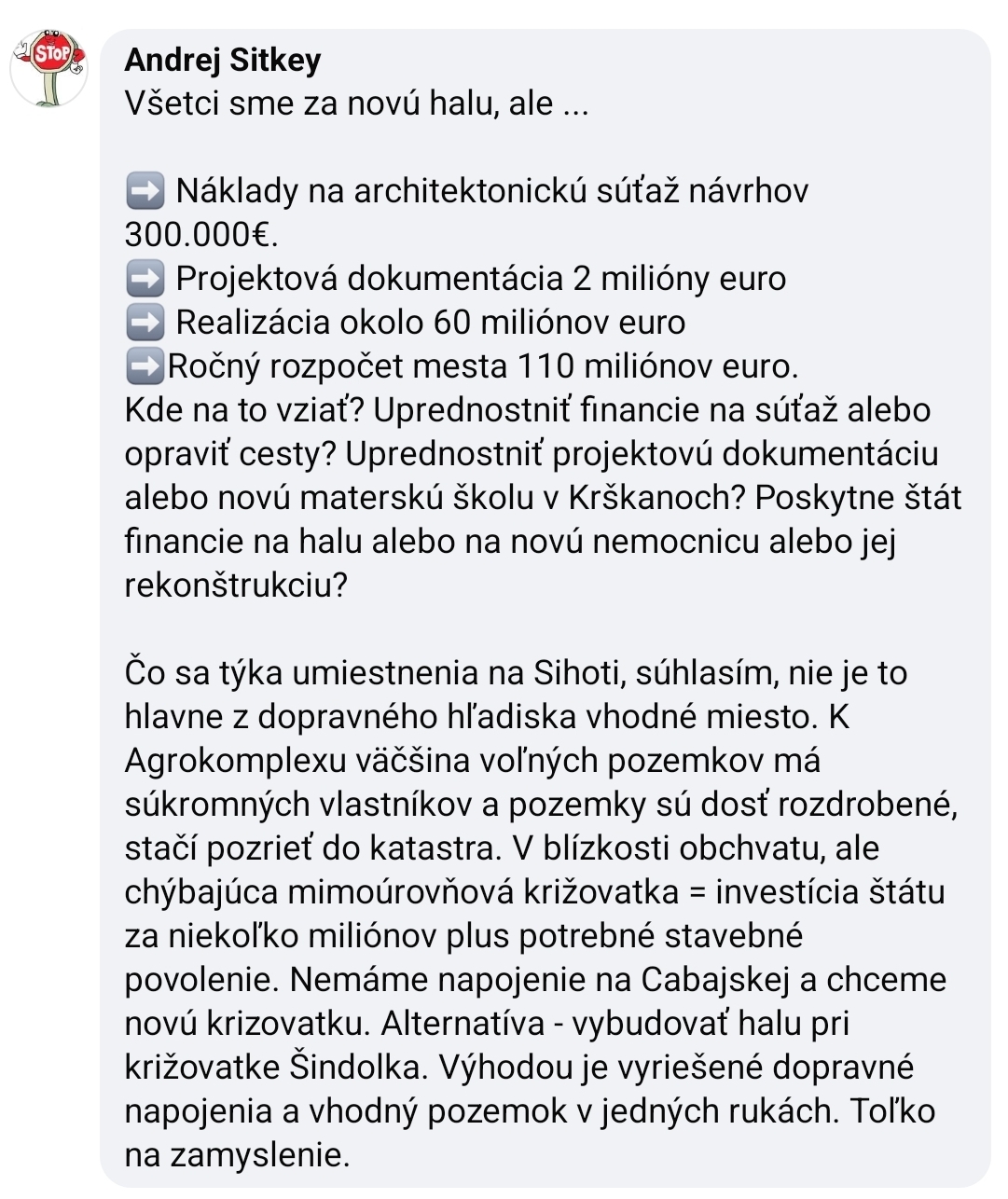 Andrej Sitkey reakcia nová hala