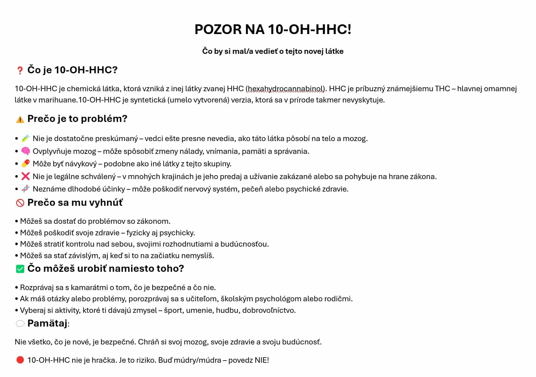 Letak pre školy a zariadenia s varovaním o droge s HHC