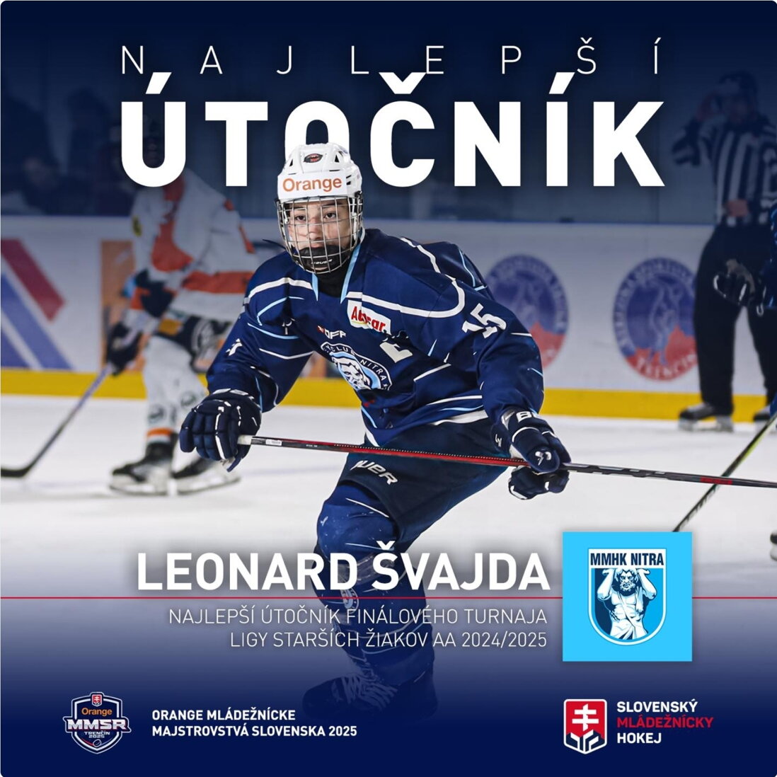 15 ročný Leonard Švajda  z HK Nitra je najlepší útočník turnaja starších žiakov